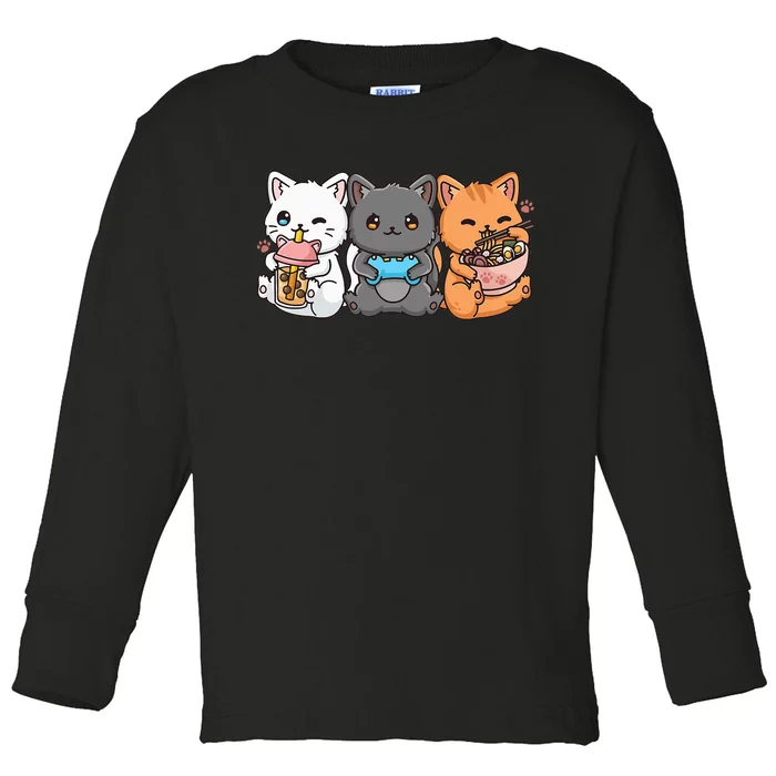 Anime Boba Tea Bubble Tea Gaming Gamer Ramen Cat Toddler Long Sleeve Shirt