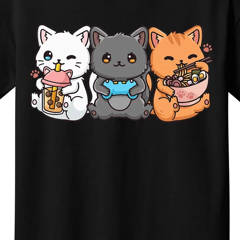 Anime Boba Tea Bubble Tea Gaming Gamer Ramen Cat Kids T-Shirt