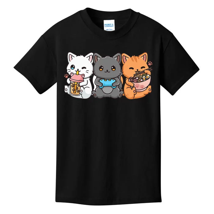 Anime Boba Tea Bubble Tea Gaming Gamer Ramen Cat Kids T-Shirt