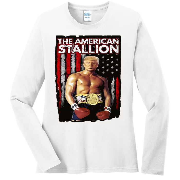 America Boxer Trump Rocky Trump Meme Trump 2024 Ladies Long Sleeve Shirt