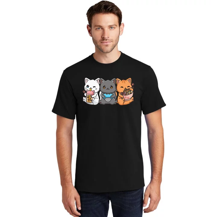 Anime Boba Tea Bubble Tea Gaming Gamer Ramen Cat Tall T-Shirt