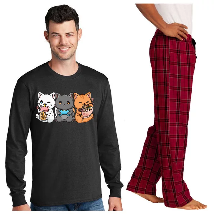 Anime Boba Tea Bubble Tea Gaming Gamer Ramen Cat Long Sleeve Pajama Set