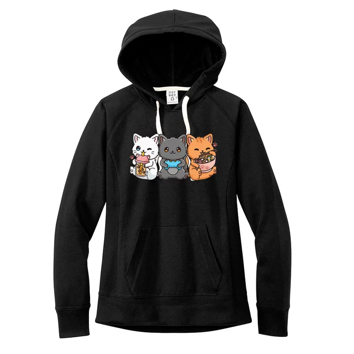 Anime Boba Tea Bubble Tea Gaming Gamer Ramen Cat Women's Fleece Hoodie