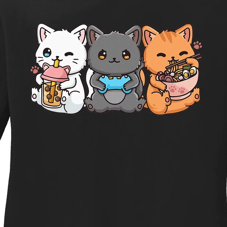 Anime Boba Tea Bubble Tea Gaming Gamer Ramen Cat Ladies Long Sleeve Shirt