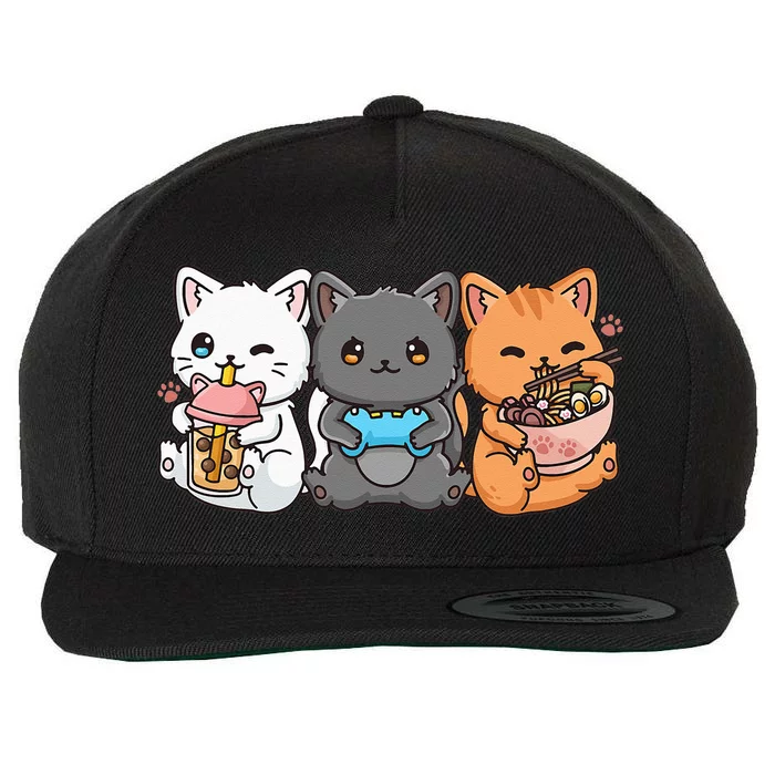 Anime Boba Tea Bubble Tea Gaming Gamer Ramen Cat Wool Snapback Cap