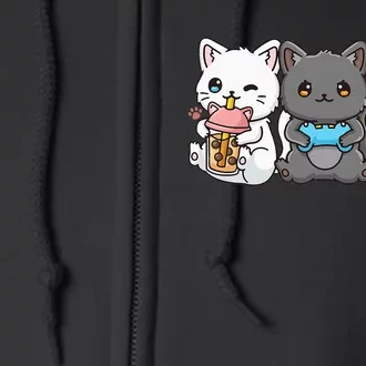 Anime Boba Tea Bubble Tea Gaming Gamer Ramen Cat Full Zip Hoodie