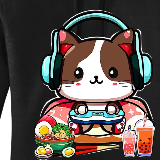 Anime Boba Tea Bubble Tea Gaming Gamer Ramen Cat Women's Pullover Hoodie