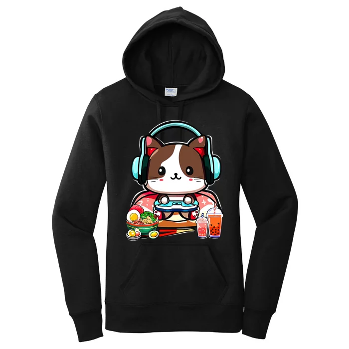 Anime Boba Tea Bubble Tea Gaming Gamer Ramen Cat Women's Pullover Hoodie