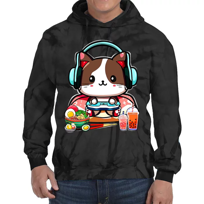 Anime Boba Tea Bubble Tea Gaming Gamer Ramen Cat Tie Dye Hoodie