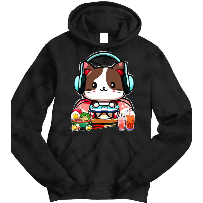 Anime Boba Tea Bubble Tea Gaming Gamer Ramen Cat Tie Dye Hoodie