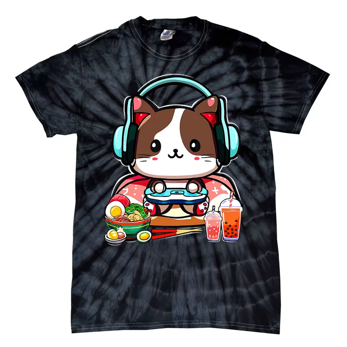 Anime Boba Tea Bubble Tea Gaming Gamer Ramen Cat Tie-Dye T-Shirt