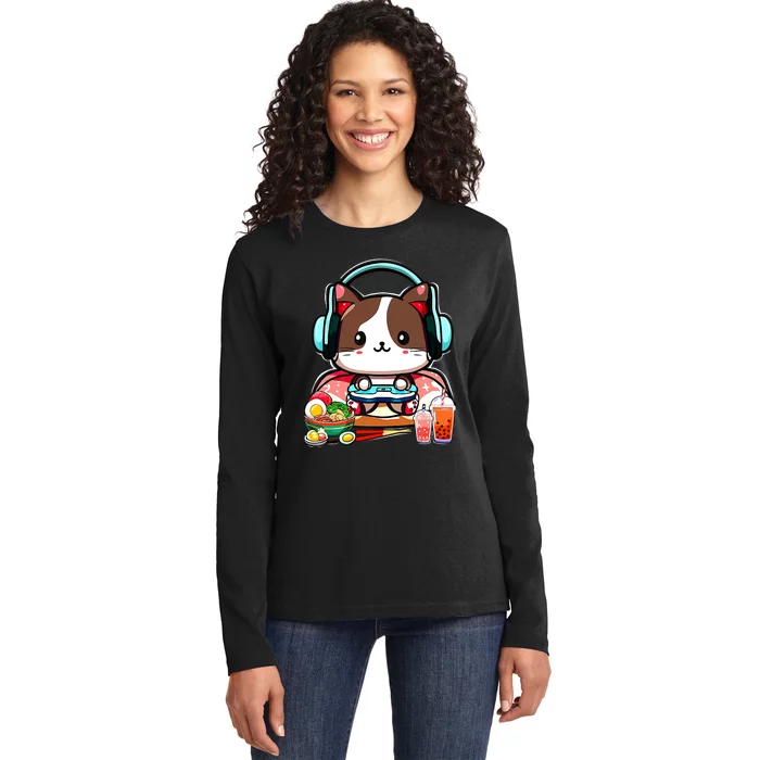 Anime Boba Tea Bubble Tea Gaming Gamer Ramen Cat Ladies Long Sleeve Shirt