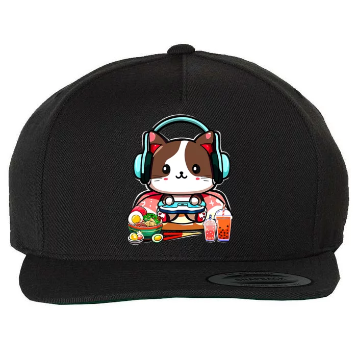 Anime Boba Tea Bubble Tea Gaming Gamer Ramen Cat Wool Snapback Cap