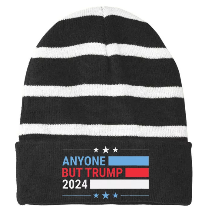 Anyone But Trump 2024 President Election Funny Anti Trump Striped Beanie with Solid Band