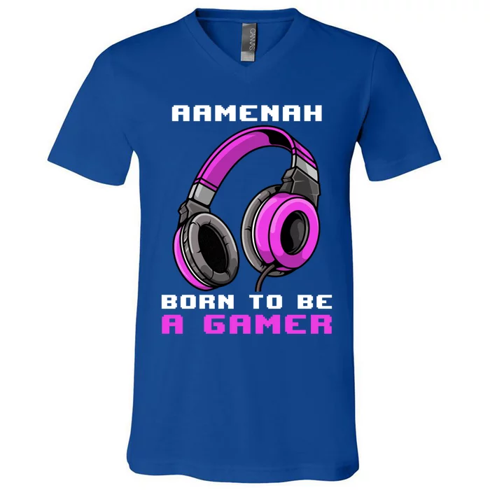 Aaah Born To Be A Gamer Personalized Gift V-Neck T-Shirt