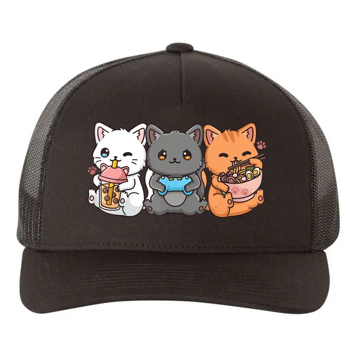 Anime Boba Tea Bubble Tea Gaming Gamer Ramen Cat Yupoong Adult 5-Panel Trucker Hat