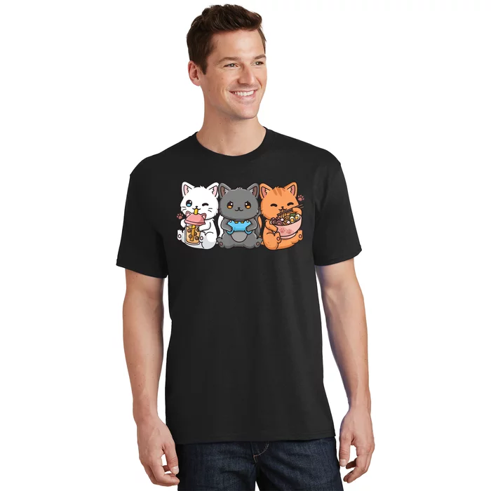 Anime Boba Tea Bubble Tea Gaming Gamer Ramen Cat T-Shirt