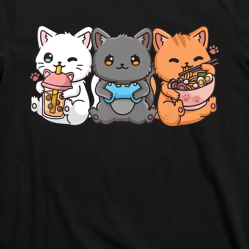 Anime Boba Tea Bubble Tea Gaming Gamer Ramen Cat T-Shirt