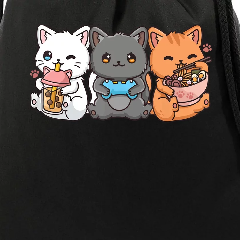 Anime Boba Tea Bubble Tea Gaming Gamer Ramen Cat Drawstring Bag