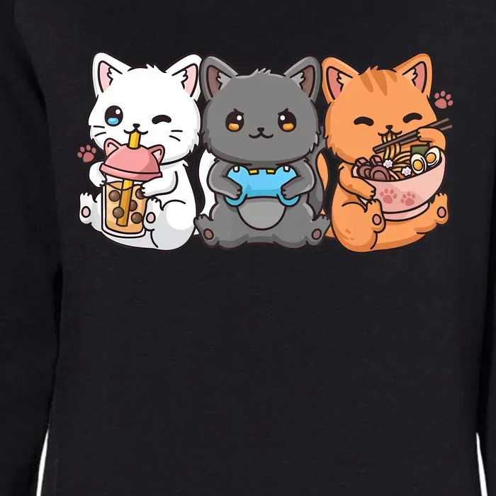 Anime Boba Tea Bubble Tea Gaming Gamer Ramen Cat Womens California Wash Sweatshirt