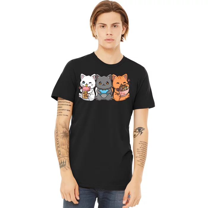 Anime Boba Tea Bubble Tea Gaming Gamer Ramen Cat Premium T-Shirt