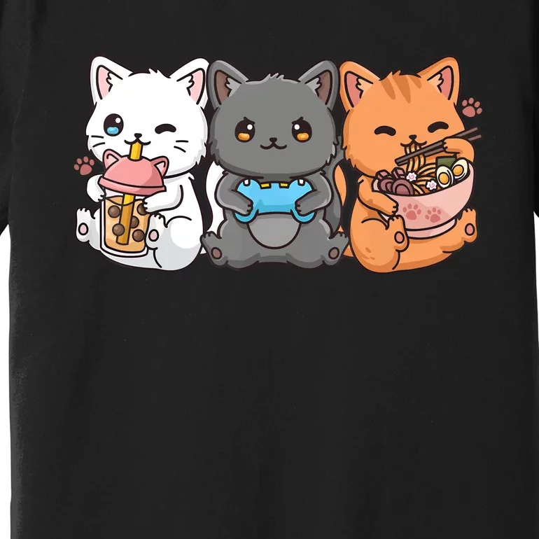 Anime Boba Tea Bubble Tea Gaming Gamer Ramen Cat Premium T-Shirt