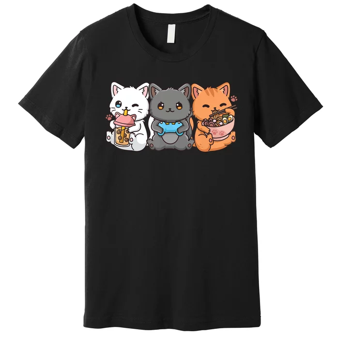 Anime Boba Tea Bubble Tea Gaming Gamer Ramen Cat Premium T-Shirt