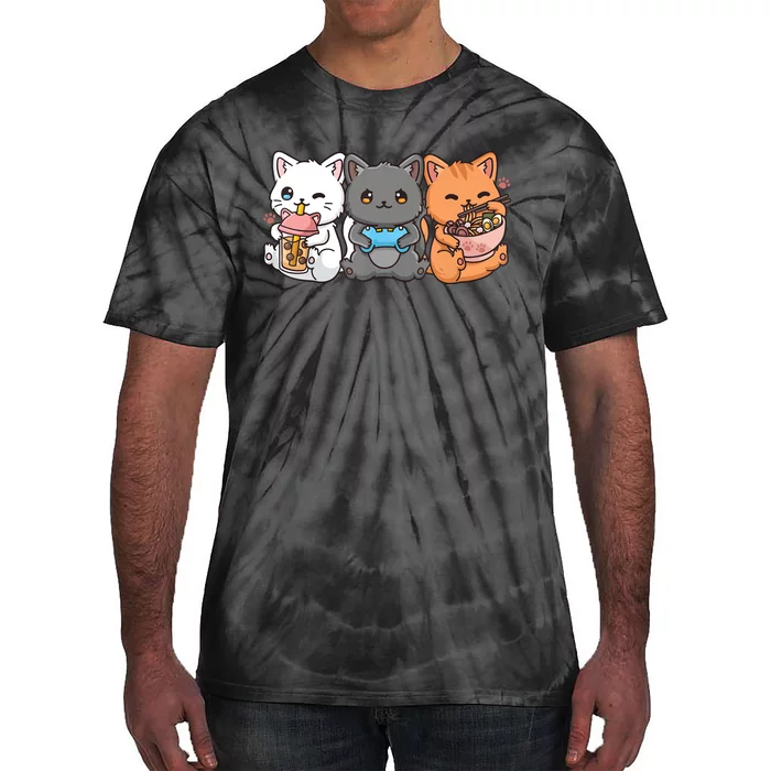 Anime Boba Tea Bubble Tea Gaming Gamer Ramen Cat Tie-Dye T-Shirt