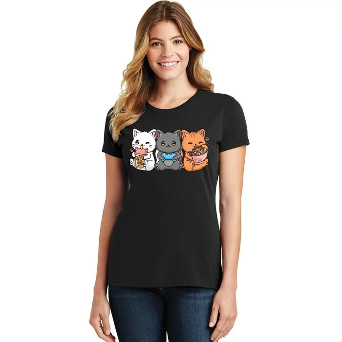 Anime Boba Tea Bubble Tea Gaming Gamer Ramen Cat Women's T-Shirt