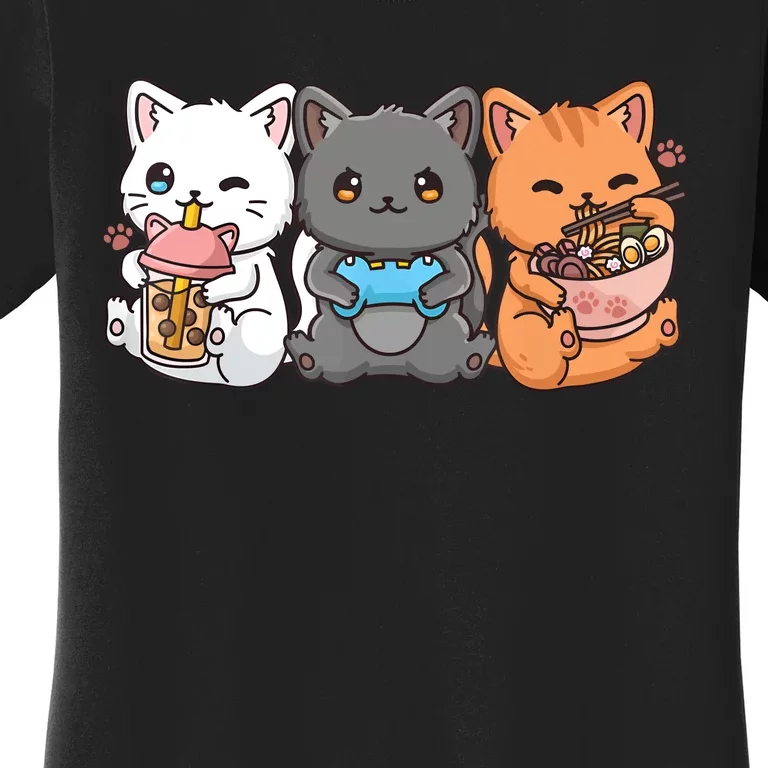 Anime Boba Tea Bubble Tea Gaming Gamer Ramen Cat Women's T-Shirt