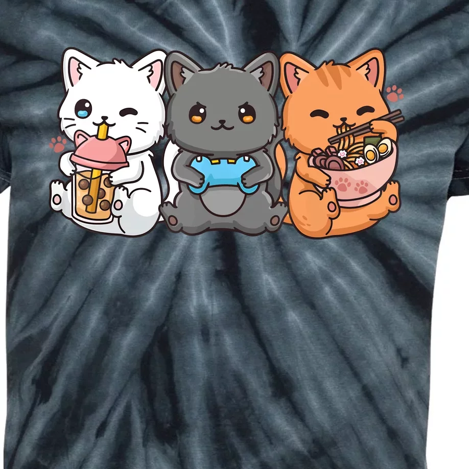 Anime Boba Tea Bubble Tea Gaming Gamer Ramen Cat Kids Tie-Dye T-Shirt