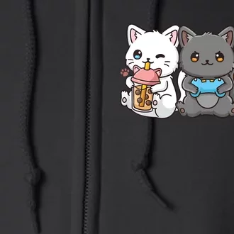 Anime Boba Tea Bubble Tea Gaming Gamer Ramen Cat Full Zip Hoodie