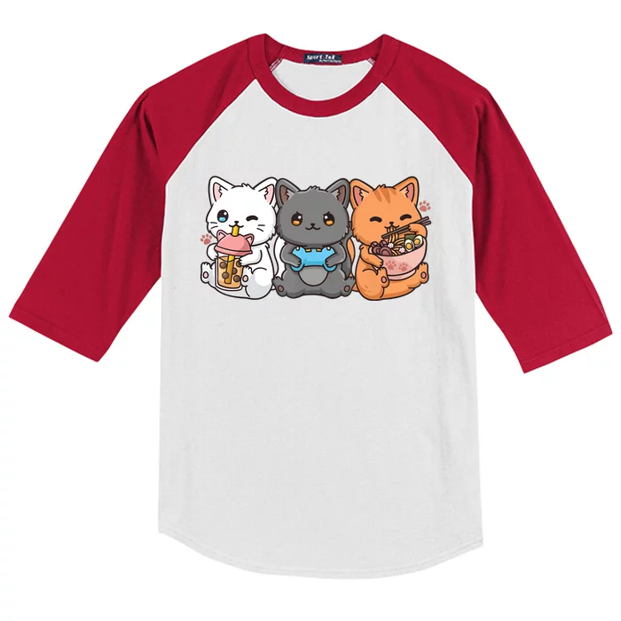 Anime Boba Tea Bubble Tea Gaming Gamer Ramen Cat Kids Colorblock Raglan Jersey