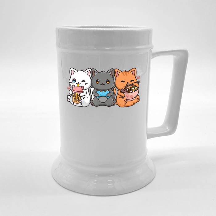 Anime Boba Tea Bubble Tea Gaming Gamer Ramen Cat Front & Back Beer Stein