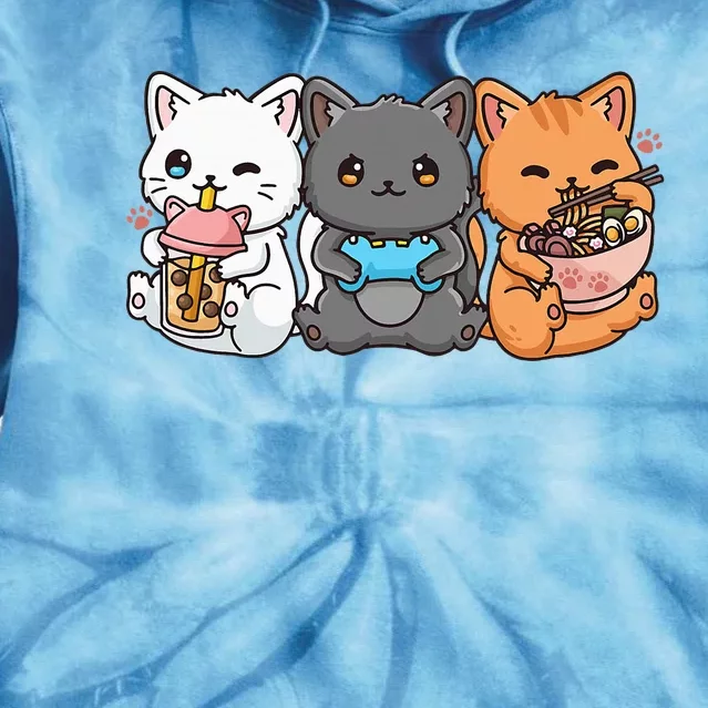 Anime Boba Tea Bubble Tea Gaming Gamer Ramen Cat Tie Dye Hoodie