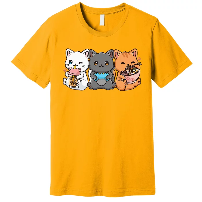 Anime Boba Tea Bubble Tea Gaming Gamer Ramen Cat Premium T-Shirt