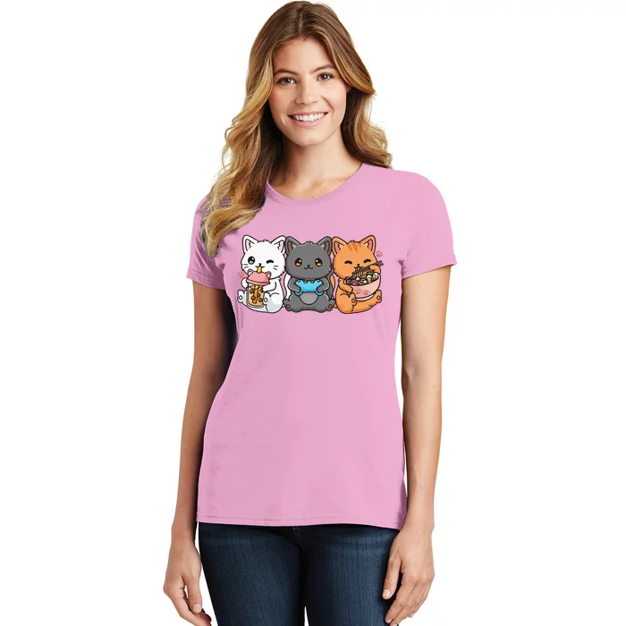 Anime Boba Tea Bubble Tea Gaming Gamer Ramen Cat Women's T-Shirt