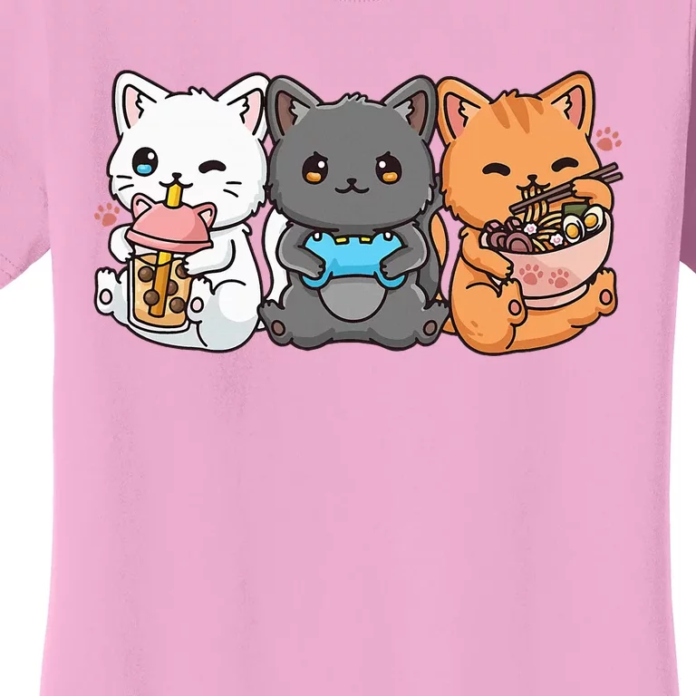 Anime Boba Tea Bubble Tea Gaming Gamer Ramen Cat Women's T-Shirt