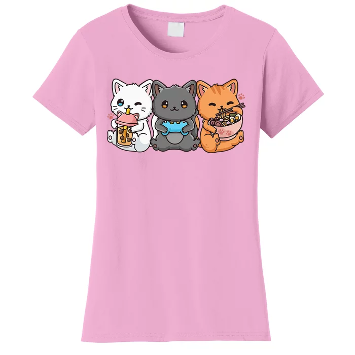 Anime Boba Tea Bubble Tea Gaming Gamer Ramen Cat Women's T-Shirt