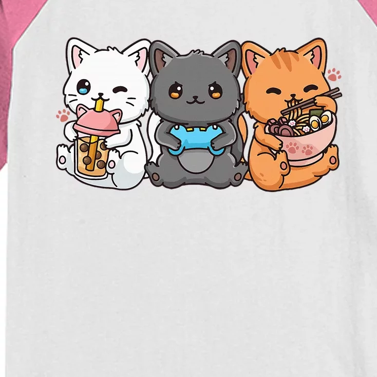 Anime Boba Tea Bubble Tea Gaming Gamer Ramen Cat Kids Colorblock Raglan Jersey