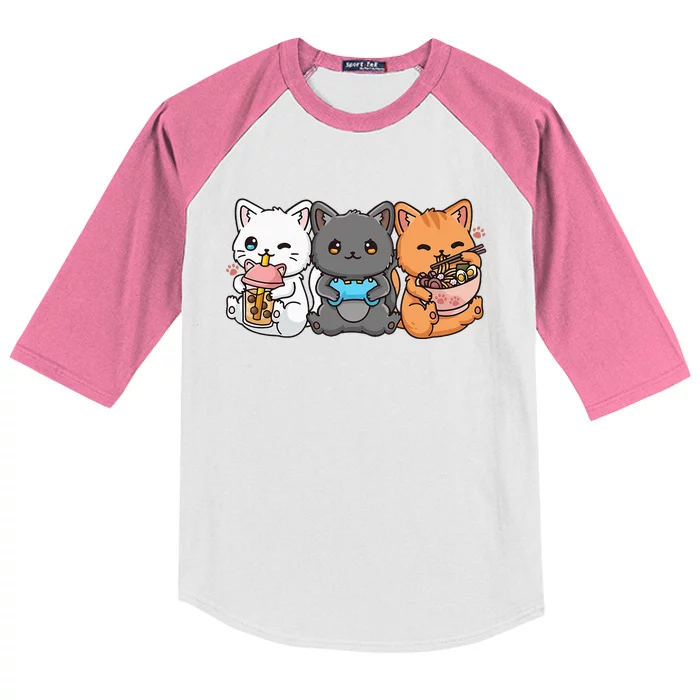 Anime Boba Tea Bubble Tea Gaming Gamer Ramen Cat Kids Colorblock Raglan Jersey