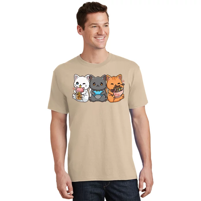 Anime Boba Tea Bubble Tea Gaming Gamer Ramen Cat T-Shirt