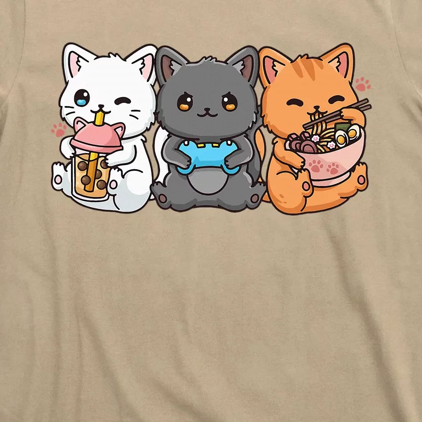 Anime Boba Tea Bubble Tea Gaming Gamer Ramen Cat T-Shirt