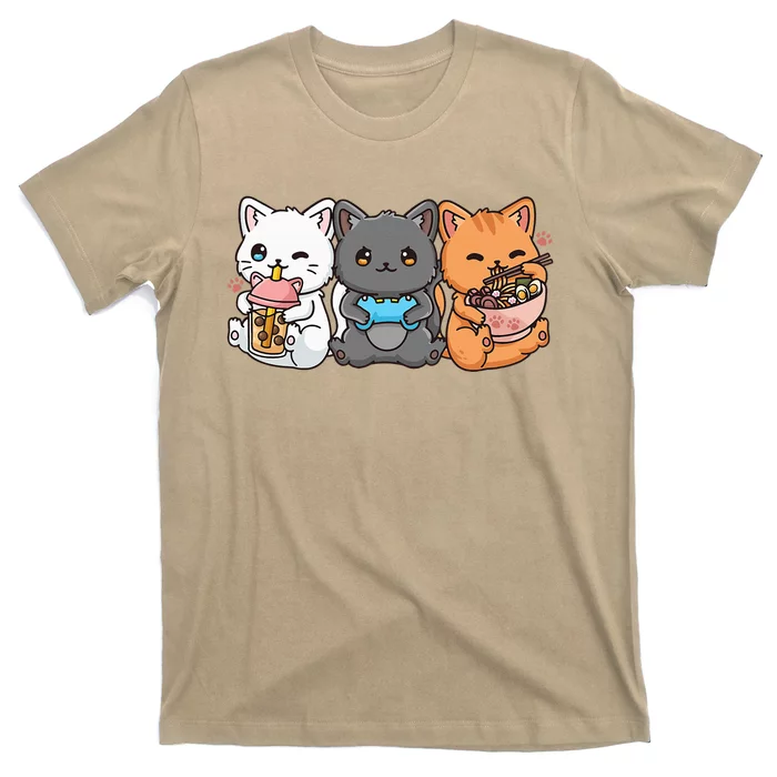 Anime Boba Tea Bubble Tea Gaming Gamer Ramen Cat T-Shirt