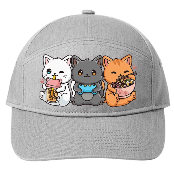 Anime Boba Tea Bubble Tea Gaming Gamer Ramen Cat 7-Panel Snapback Hat