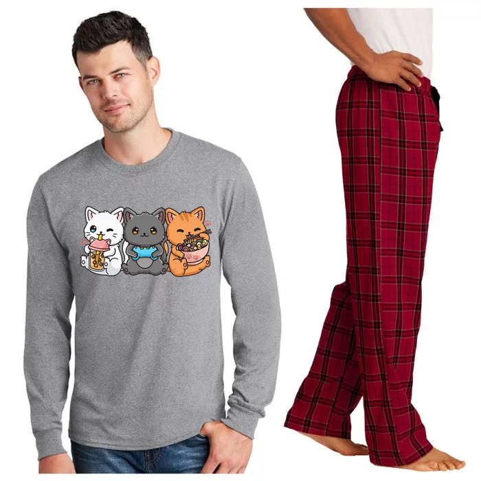 Anime Boba Tea Bubble Tea Gaming Gamer Ramen Cat Long Sleeve Pajama Set