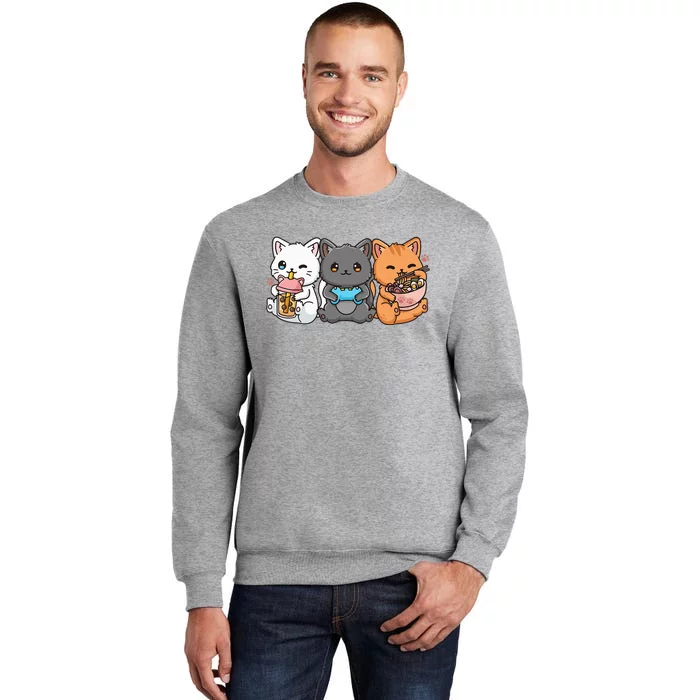 Anime Boba Tea Bubble Tea Gaming Gamer Ramen Cat Tall Sweatshirt