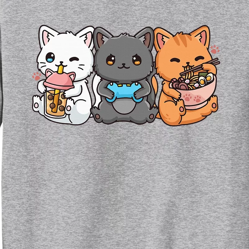 Anime Boba Tea Bubble Tea Gaming Gamer Ramen Cat Tall Sweatshirt