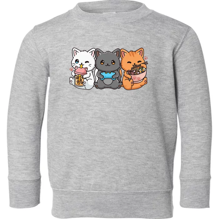 Anime Boba Tea Bubble Tea Gaming Gamer Ramen Cat Toddler Sweatshirt