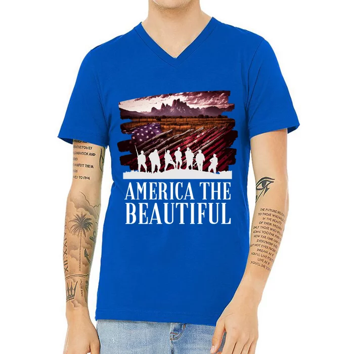 America Beautiful T Mountains Purple T Patriotic Decor Gift V-Neck T-Shirt